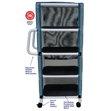MJM INTERNAITONAL Four Shelf Linen Cart, Standard Mesh - Red 325-4C-SM-RD